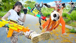 VTL Nerf War: KUNG FU SOCCER & Warrior X Nerf Guns Fight Squad Mask Tranbi BALL BATTLE