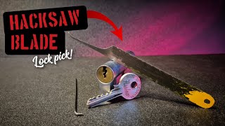 Picking a lock with a hacksaw blade lock pick!