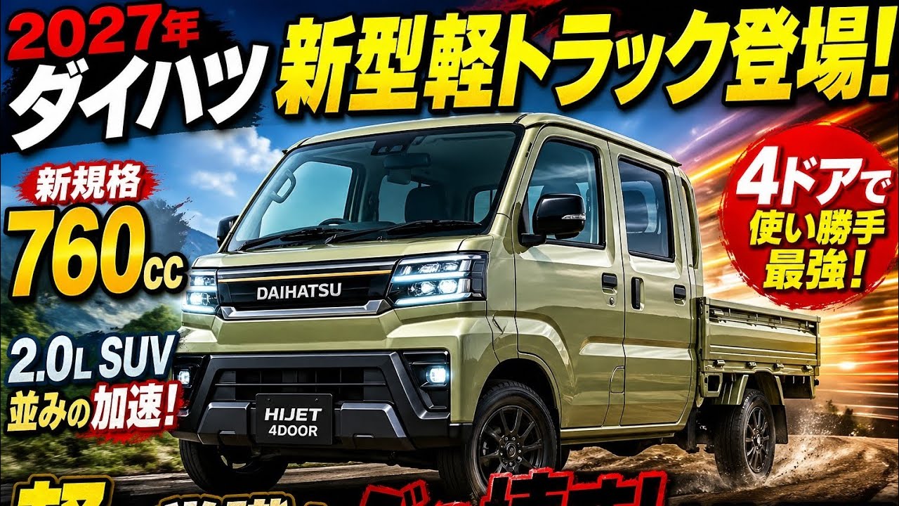 2027ダイハツ新型4ドア軽トラック誕生！760cc新規格で2.0L級の加速