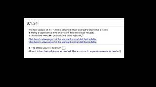 Section 8-1 - Homework 8.1.24 - Finding Critical Value(s)