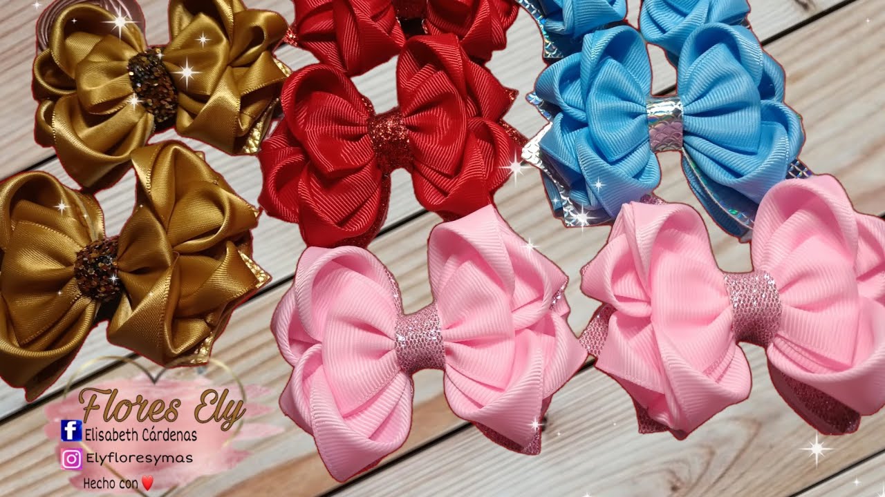 moños con listón de 4  cms//moñitos  en par//floresely