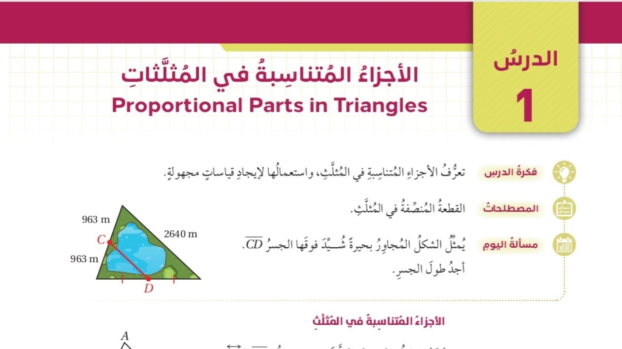 (04)الدرس الاول: الأجزاء المتناسبة في المثلثات (كتاب الطالب)#الصف التاسع#الفصل الثاني#المنهاج الجديد