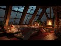 Cozy Attic Bedroom Ambience - Gentle Rain Sounds and Crackling Fireplace for Relaxation and Study