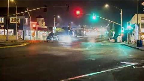 Night Traffic Timelapse shot with Canon 6D mk ii 24-70mm f/4 shot in downtown Fort Bragg, California