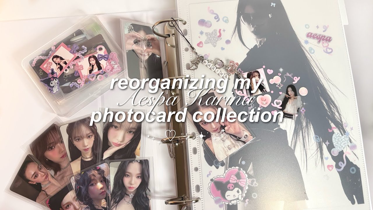 reorganizing/restoring my Aespa Karina photocard collection 𖥔 ݁