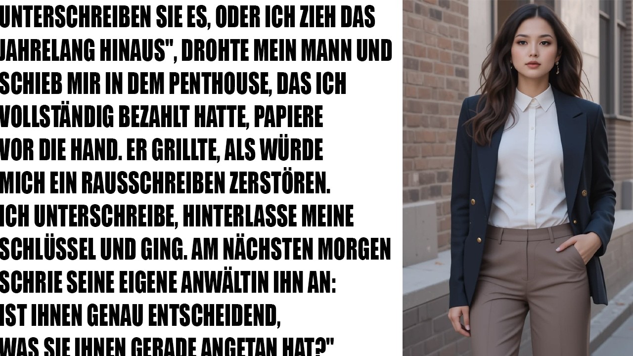 Mein Mann ließ mich mein $2,5M-Penthouse und Erbstücke unterschreiben—bis sein Anwalt alles änderte