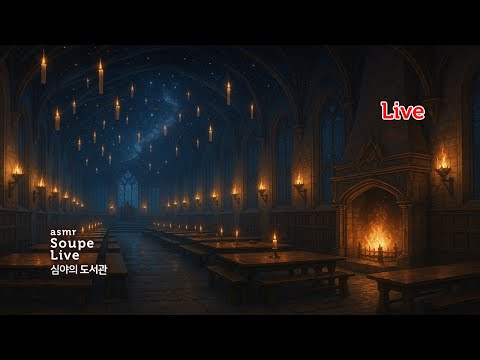 심야의 도서관 | 고요한 호그와트 그레이트홀, 장작타는소리 + 음악(다른방) Study with me 스윗미