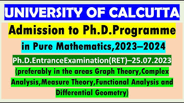 UNIVERSITY OF CALCUTTA/Admission to Ph.D.Programme in Pure Mathematics 2023–2024/CU PHD MATH 2023