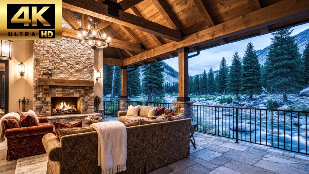 Mountain Cabin Ambience🌲 Cozy Fireplace, Crackling Fire & Gentle Nature Sounds | Relax, Sleep, Study