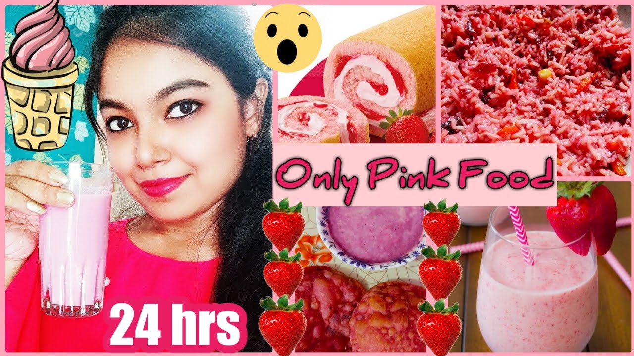 I ate only PINK Foods for 24 hours Challenge!!💖 শুধু গোলাপি খাবার 😋