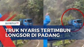 Detik-Detik Truk BBM Nyaris Tertimbun Longsor di Jalan Sitinjau Lauik Kota Padang