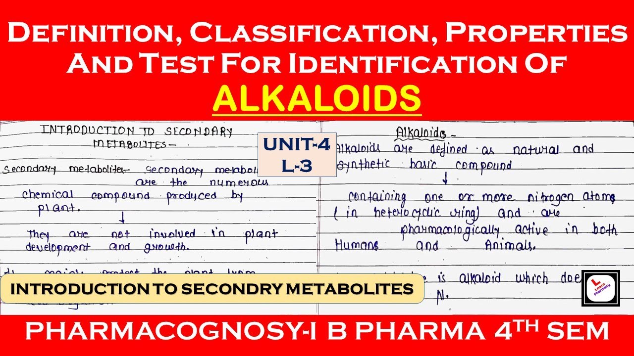 INTRODUCTION TO SECONDARY METABOLITES | ALKALOIDS | Unit 4 | L-3 | Pharmacognosy 1| B Pharma 4th sem