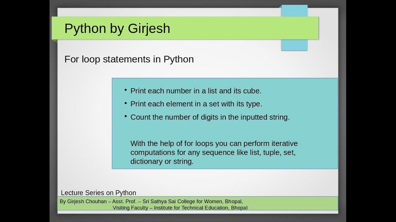 For loop statements in Python using sequences - YouTube