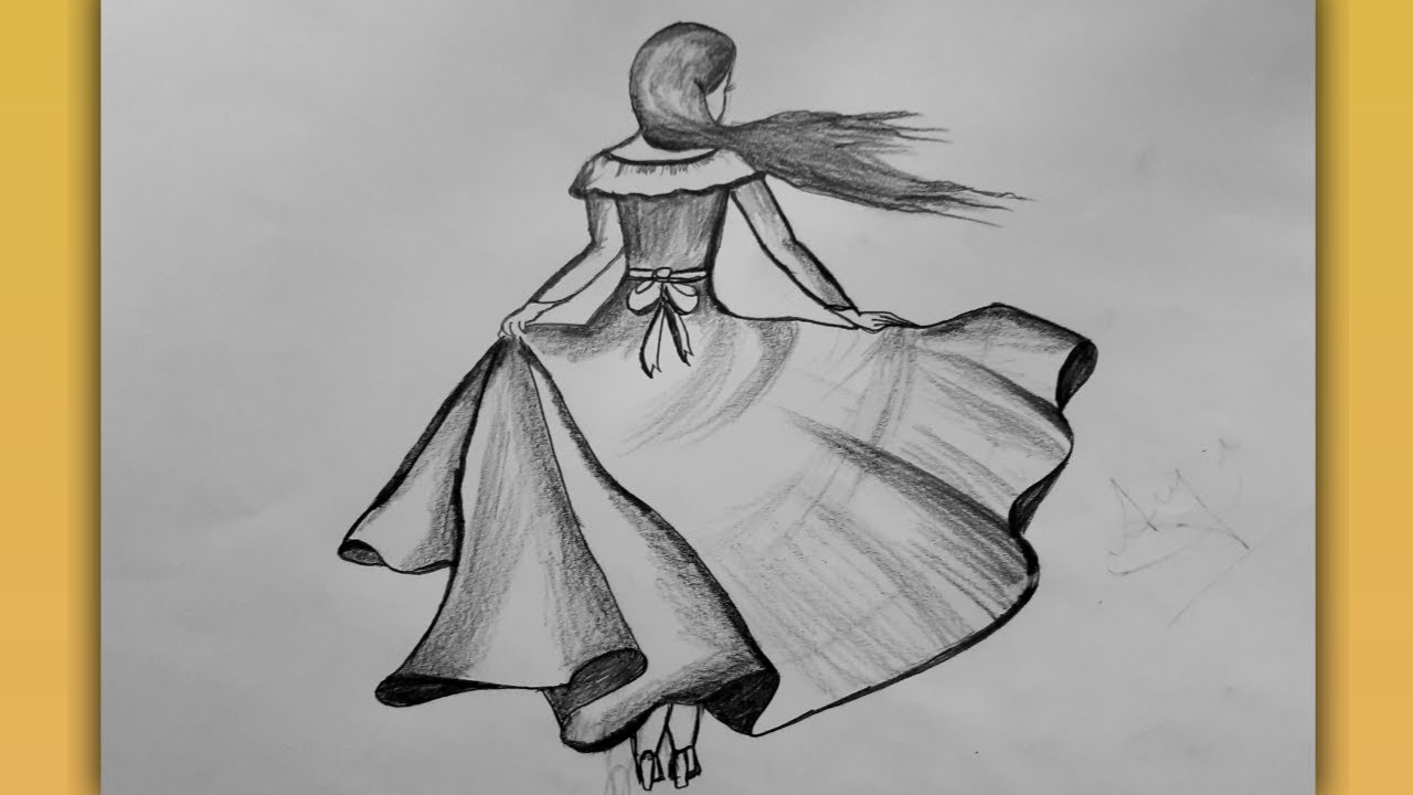 Easy Pencil Drawing of Girl with Beautiful Dress / Step by Step ...