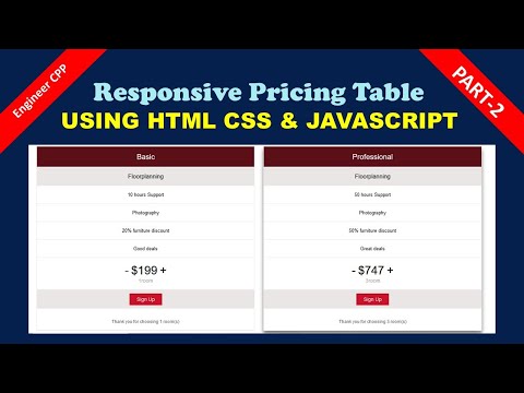 price table html css javascript tutorial-part 2 || Responsive Pricing Table