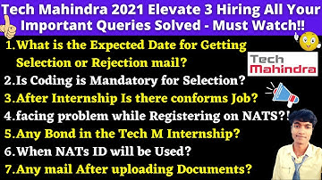 🔴Tech Mahindra 2021 Elevate 3 Hiring All Your Important Comments Queries Solved - Must Watch Video!!