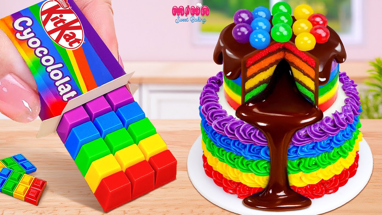 🍰Amazing Rainbow Cake Recipe With KitKat Chocolate🍰Best Mini Chocolate ...