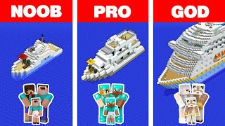 Minecraft NOOB vs PRO vs GOD: FAMILY YACHT HOUSE BUILD CHALLENGE in Minecraft Animation