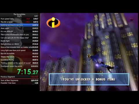 The Incredibles any% speedrun in 1:07:58