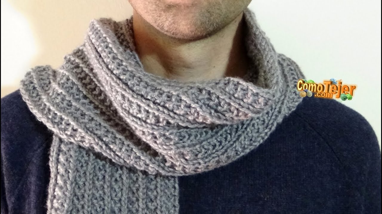 Cómo Tejer Bufanda para Hombre. Doble Faz/ Reversible. Knitting Scarf 2  agujas, tricot, palitos 1061 