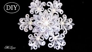 НОВОГОДНЯЯ СНЕЖИНКА КАНЗАШИ, МК / DIY Kanzashi Christmas Snowflake