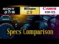 Nikon Z9 vs Canon EOS R5 vs Sony a7s iii - specs comparison