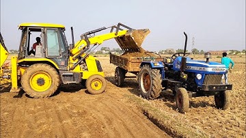 Jcb 3dx Backhoe Machine Loading White Mud In Two Mahindra And Two Sonalika Tractor For Making Road