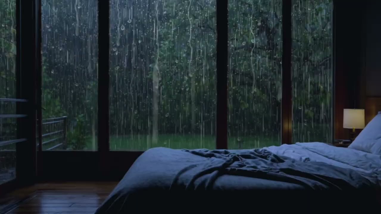 Дождь на улице с теплым светом лампы. Спокойный сон и изучение ASMR. 10 часов.