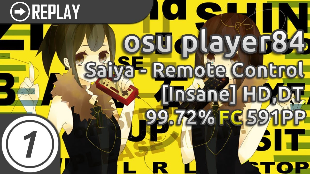 osu player84 | Saiya - Remote Control [Insane] +HD,DT | FC 99.72% 591pp ...