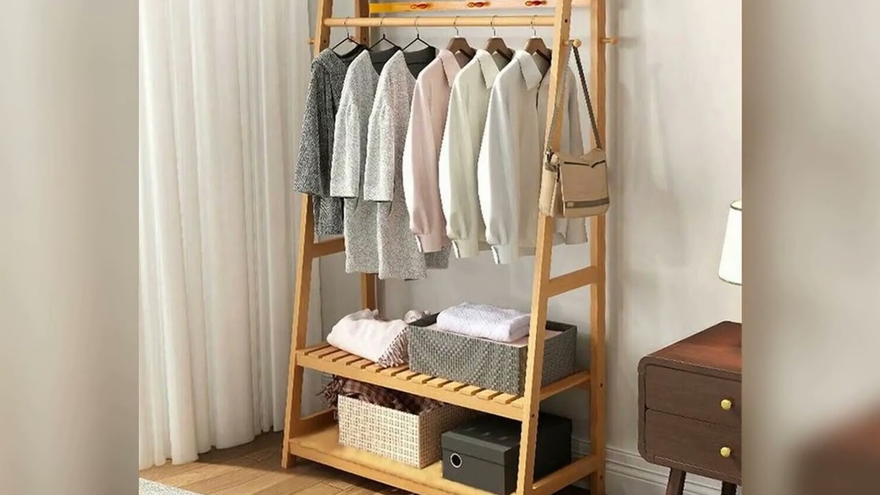 A must-have product! Bamboo Garment Coat Clothes Hanging Heavy Duty Rack with top shelf and 2-tier