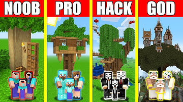 Minecraft Battle: INSIDE TREE HOUSE BUILD CHALLENGE - NOOB vs PRO vs HACKER vs GOD - Animation