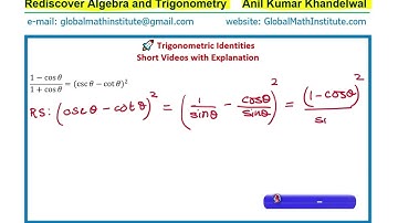 (1-cos⁡θ)/(1+cos⁡θ )=(csc⁡θ- cot⁡θ)^2  Trigonometric Identities Made Simple Q2 | Rediscover Algebra