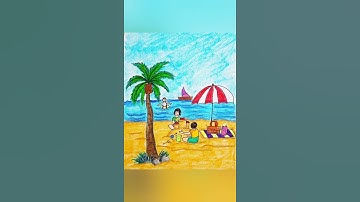 How to draw a beach scenery  using "beach" word #shorts#tutorial #easy beach drawing  for kids#diy