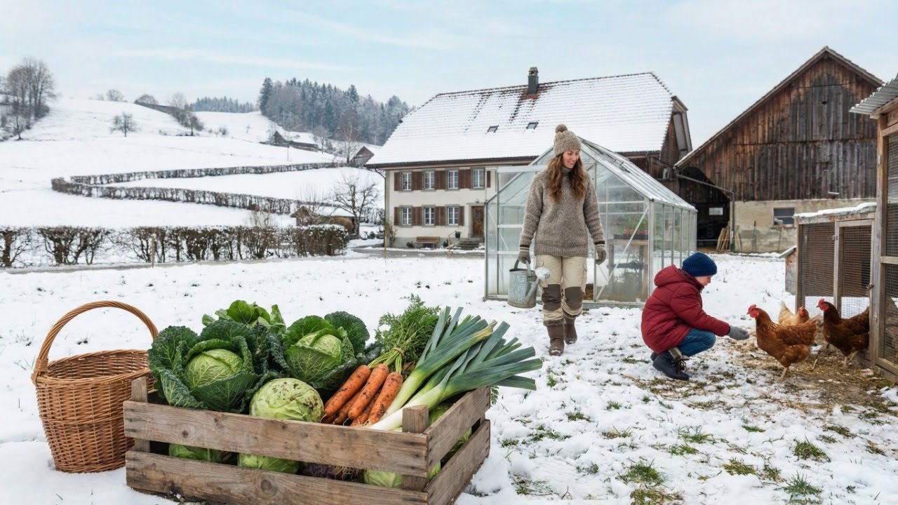 Life of a Mother and Daughter Amidst Snow and Rain in Rural Switzerland