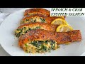 SPINACH & CRAB STUFFED SALMON || STUFFED SALMON || BEE'SKITCHEN