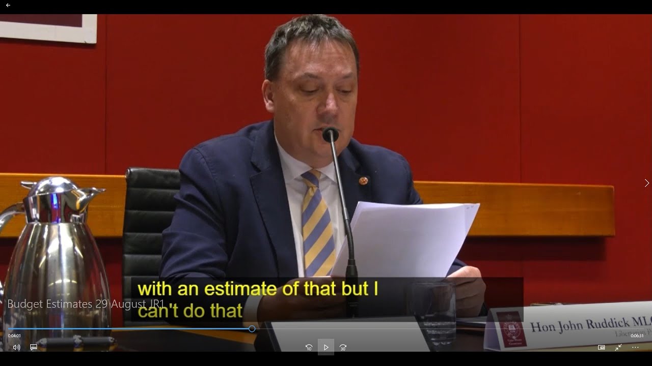 Budget Estimates Hon John Ruddick MLC Part 2 - YouTube