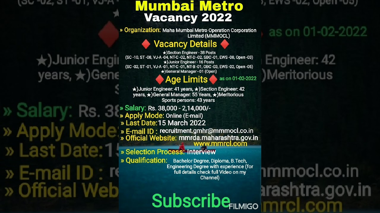 MMRDA Recruitment 2022 | Mumbai Metro Recruitment 