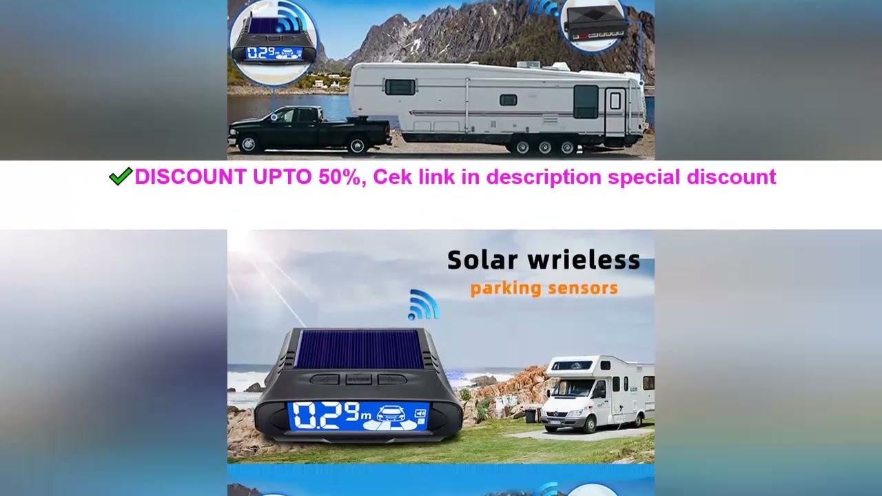 QXNY Wireless Solar Charging 4 Parking Sensors Kit Backup Radar Rear Parktronic Auto LCD Monitor Det