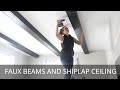 DIY Faux Beams Ceiling Makeover | Plank Over Popcorn Ceilings Faux Shiplap