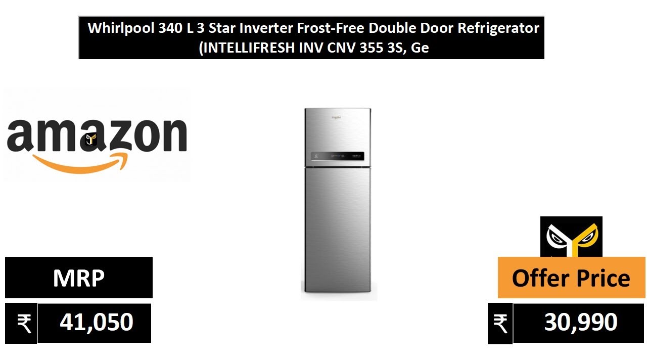 whirlpool 340 l 3 star with inverter double door refrigerator