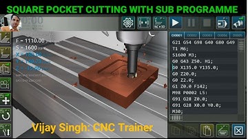 #SQUARE POCKET CUTTING  WITH THE HELP OF SUB PROGRAMME ON VMC TO EASY WAY BY BIJAY SIR 8750725636