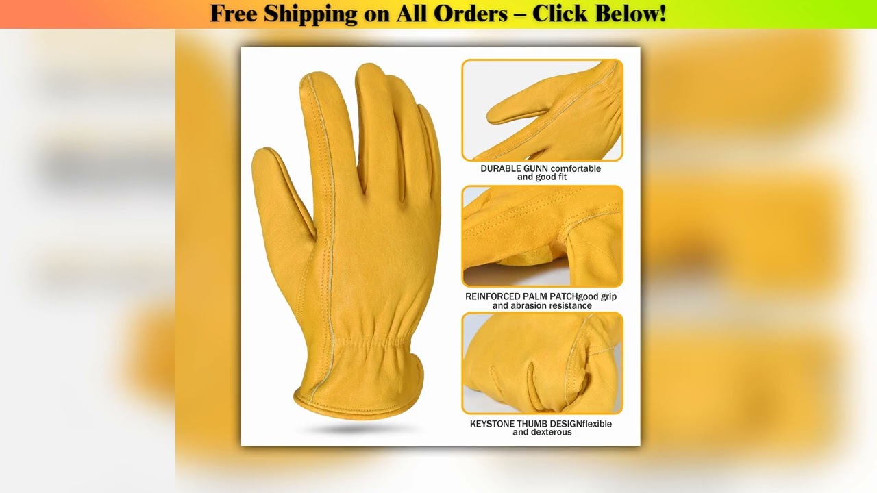 1pair Flex Grip Leather Work Gloves Stretchable Wrist Tough Cowhide Working Glove Wholesale Best
