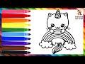 Dibuja y Colorea Un Gato Unicornio🐱🦄💝🌈 Dibujos Para Niños