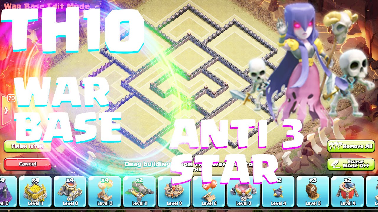 Clash of clans-AWESOME TH10 WAR BASE ANTI 3 STAR 275 WALLS