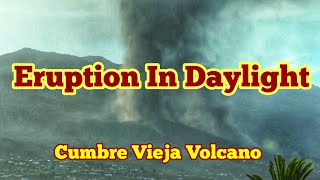 Eruption Of Ash And Pyroclastics In Daylight/Cumbre Vieja Volcano In La Palma Island