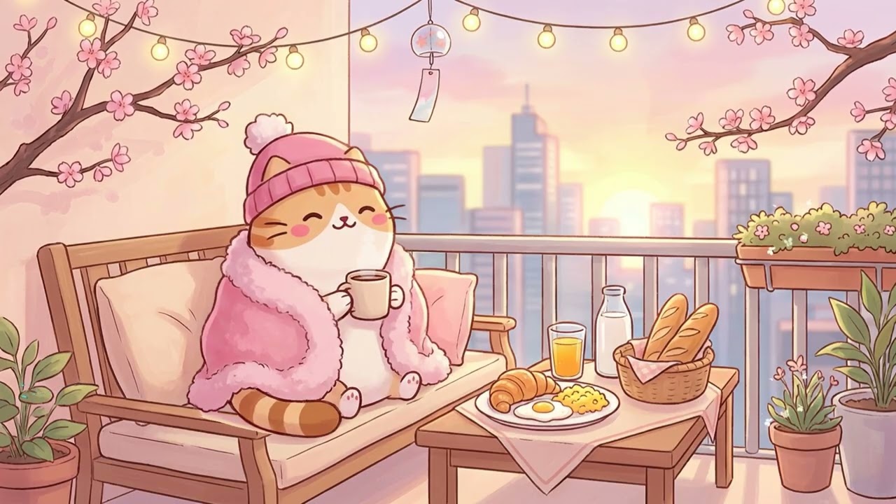 Pusheen’s Cozy Spring Café 🌷☕ Lofi Music for Focus & Peace 🕯️🎶 Gentle Chill Beats