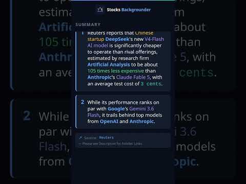 DeepSeek's V4-Flash AI Model Emerges as Lowest Cost, 105 Times Cheaper than Anthropic's Claude Fa...