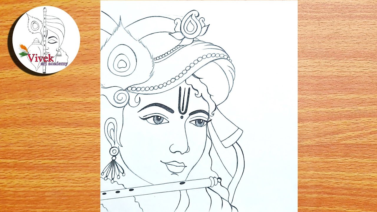 How to draw Lord Krishna drawing | How to draw Lord Krishna face ...