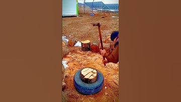 technique of cutting a tree trunk with an axe #shorts