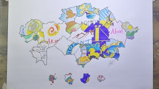 Drawing Kazakhstan Regions flag map | Қазақстан облыстарының ту картасы